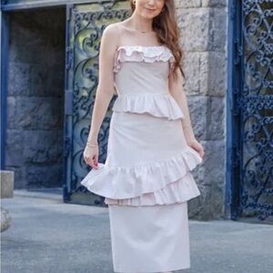 Brock Collection X H & M Ruffle Flounce Dress Pale Pink Size S NWT